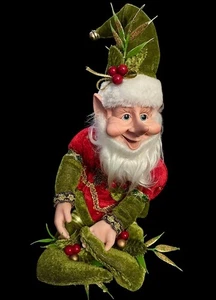 Mark Roberts Weihnachtselfe 15" Mütze keine Schachtel beweglich rot grün gold Urlaub - Bild 1 von 10