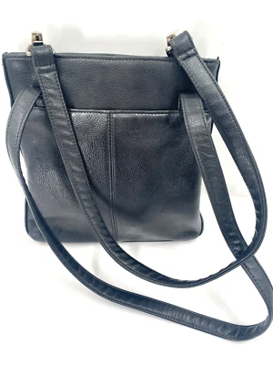 复古 Hush Puppies 黑色豪华皮革流浪汉双手柄托特包手提包钱包 — 第 1/4 张图片