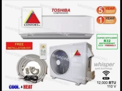 12,000 BTU Ductless Air Conditioner, Heat Pump Mini Split 110V 1 Ton W/kit, WiFi - Image 1 of 4