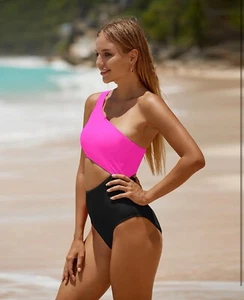 Yonique Women's S One Piece Bathing Suit One Shoulder Swimsuit Cutout A5 NWT - Picture 1 of 4