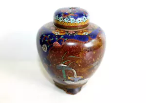 JOLIE ANCIEN VASE POTICHE CHAKINSEKI ÉMAUX CLOISONNÉ BRONZE POUDRE OR JAPON XIXe - Picture 1 of 10