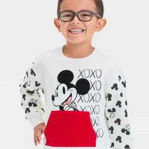 Toddler Boys' Disney Mickey Mouse Valentine's Fleece Pullover - Ivory 12M - Picture 1 of 4