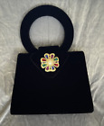 Vintage Carlino Pelletterie Black Velvet Evening Bag Purse Ornate Gemstone 