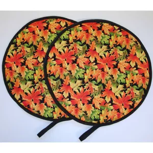 2 Aga Hob Hat Lid Covers Pads Autumn Leaves Mats Kitchen With Loops Orange - Picture 1 of 13