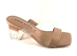 Anne Klein Flo Clear/Natural Slip On Mid Block Heel Sandal 