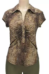 Vintage Cache Top Short Sleeve Animal Print Stretch Embellished Brown Size L - Picture 1 of 6