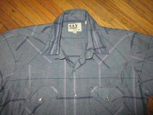 ELY CATTLEMAN PEARL SNAP WESTERN camicia vintage manica corta grigio viola righe 15,5 - Foto 1 di 3