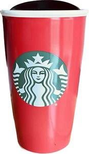 Starbucks 2016 Red Double Wall Ceramic Coffee Cup Mug Travel To Go Tumbler 12oz - Picture 1 of 12