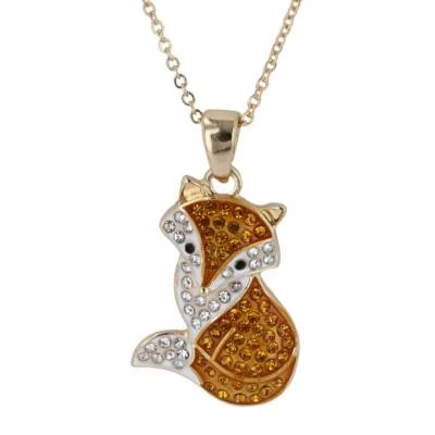 Crystal Kingdom Gold Tone Fox Pendant Necklace 15-17" Chain in Jewelry Box New - Image 1 of 4