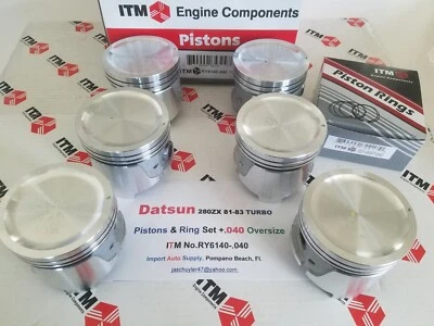 Set of (6) Pistons & Rings +.040 Oversize fits Datsun 280ZX TURBO 81-83 - Image 1 of 3