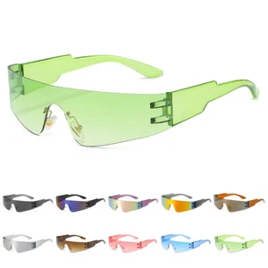 Rimless Futuristic Wrap Around Sunglasses Women Men Cyberpunk Visor Sun Glasses - Picture 1 of 24