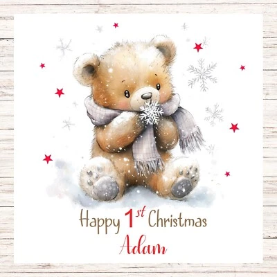 Personalised 1st Christmas Card Baby Girl Boy Granddaughter Daughter Grandson - Image 1 of 4