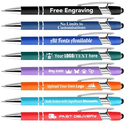 Personalised Pens 1-500 Bulk Order  Stylus Pens Business LOGO TEXT Customise Pen - Image 1 of 4