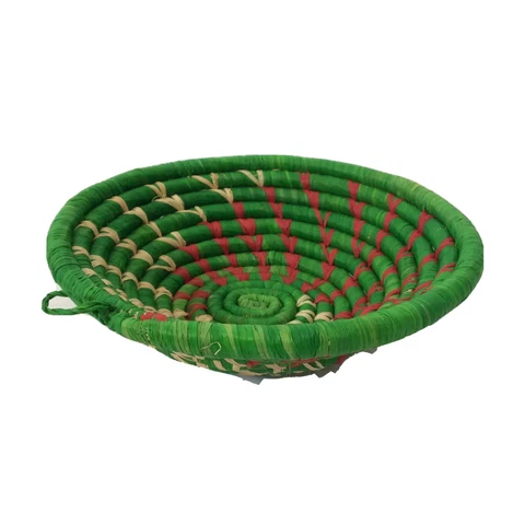 Natural Coiled Decor Basket Green Red Woven Bowl Round Small Ready to Hang Cover