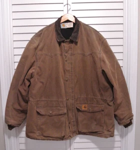 VTG Carhartt Brown Lined Ranch Chore Barn Coat Men 2XL - Made In USA - Picture 1 of 9