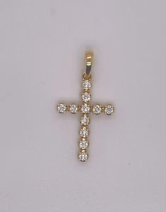 Zierlicher 18K Gelbgold Kreuz 0,23ct natürlicher runder Diamant Anhänger - Bild 1 von 7