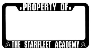 Black METAL License Plate Frame Property Of Starfleet Academy Auto Star Trek - Picture 1 of 1