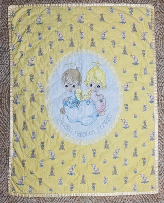 Edredón para cuna de bebé Precious Moments Sharing Angels ~ Manta hecha a mano de 2 lados 44x33 Foto 1 de 4