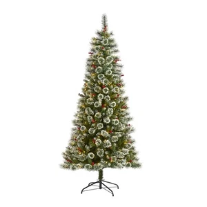 Nearly Natural 7ft. Frosted Swiss Pine Artificial Christmas Tree with 400 Clear - Picture 1 of 11