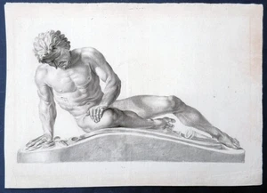 disegno antico matita carboncino fine XVIII secolo galata morente statua Epigono - Picture 1 of 7