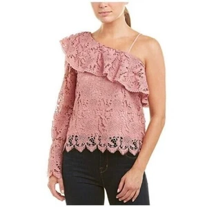 J.O.A. Women's One Shoulder Ruffle Crochet Lace Top Pink Small MSRP $79 - Picture 1 of 3