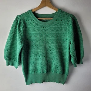 Oasis Women Size M Green Thin Knit Patterned Short Jumper Top Casual Pretty - Picture 1 of 10