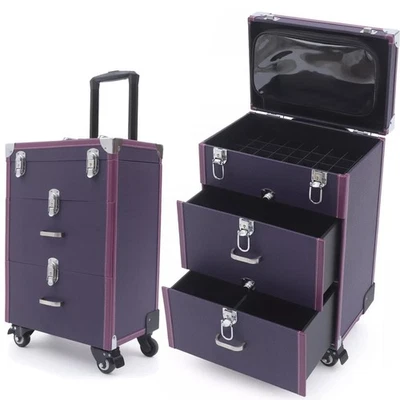 Estuches de maquillaje enrollables de 3 capas carro de maquillaje organizador de cosméticos de salón con cerradura Foto 1 de 4