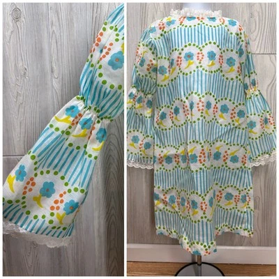 VTG Brady Bunch Kids Girls Dress Polka Dot Stripe Floral MOD 60's 70's Sz 8 - Image 1 of 4