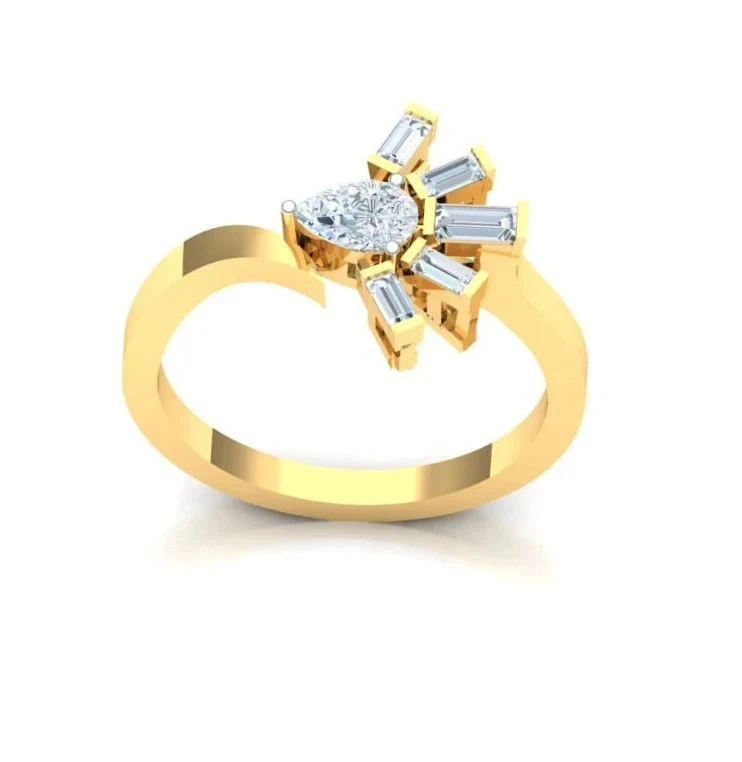 925 Silver Lab Grown Diamond Cluster Ring for Women - Pear Cut Engagement Ring. - Image 1 of 4