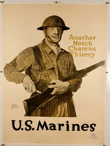 1918/U.S. MARINE CORPS / ORIGINAL POSTER /“ANOTHER NOTCH”/LINEN/SIGNED/ WWI - Picture 1 of 5