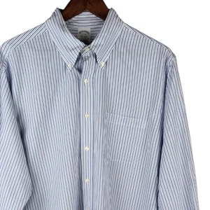 Brooks Brothers Shirt Mens 17-34 Blue White Striped Supima Cotton Button Down - Picture 1 of 8