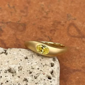 18KT Yellow Gold Lab-Created Fancy Yellow Oval Diamond Wave Dome Matte Ring - Picture 1 of 11