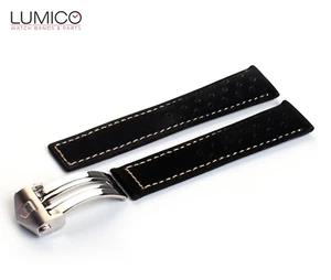 For TAG HEUER Genuine Suede Leather BLACK YELLOW Strap Watch Band Carrera Clasp - Picture 1 of 12