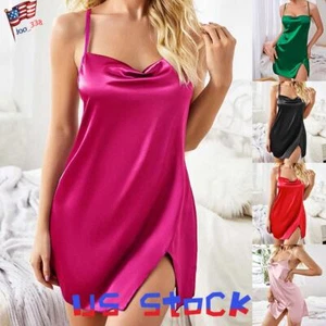 Women Sexy Satin Slik Lingerie Nightdress Babydoll Robe Pajamas Nighie Sleepwear - Picture 1 of 38