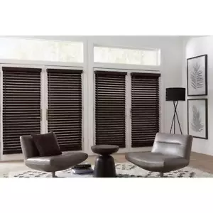 Classic 2-1/2 In. Room Darkening Cordless Faux Wood Blinds for Windows - Picture 1 of 12