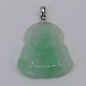 14K Solid White Gold Buddha Jade Pendant 8.4 Grams - Picture 1 of 3