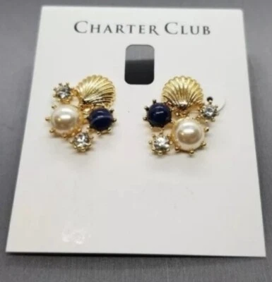 Aretes Charter Club tono dorado blanco marino con cuentas de cristal transparente $24,50 Foto 1 de 4
