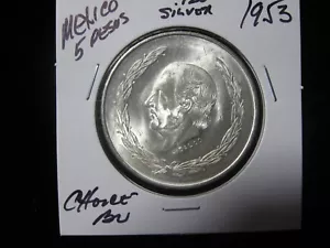 1953 MEXICO 5 PESO .720 SILVER CHOICE BU - Picture 1 of 2