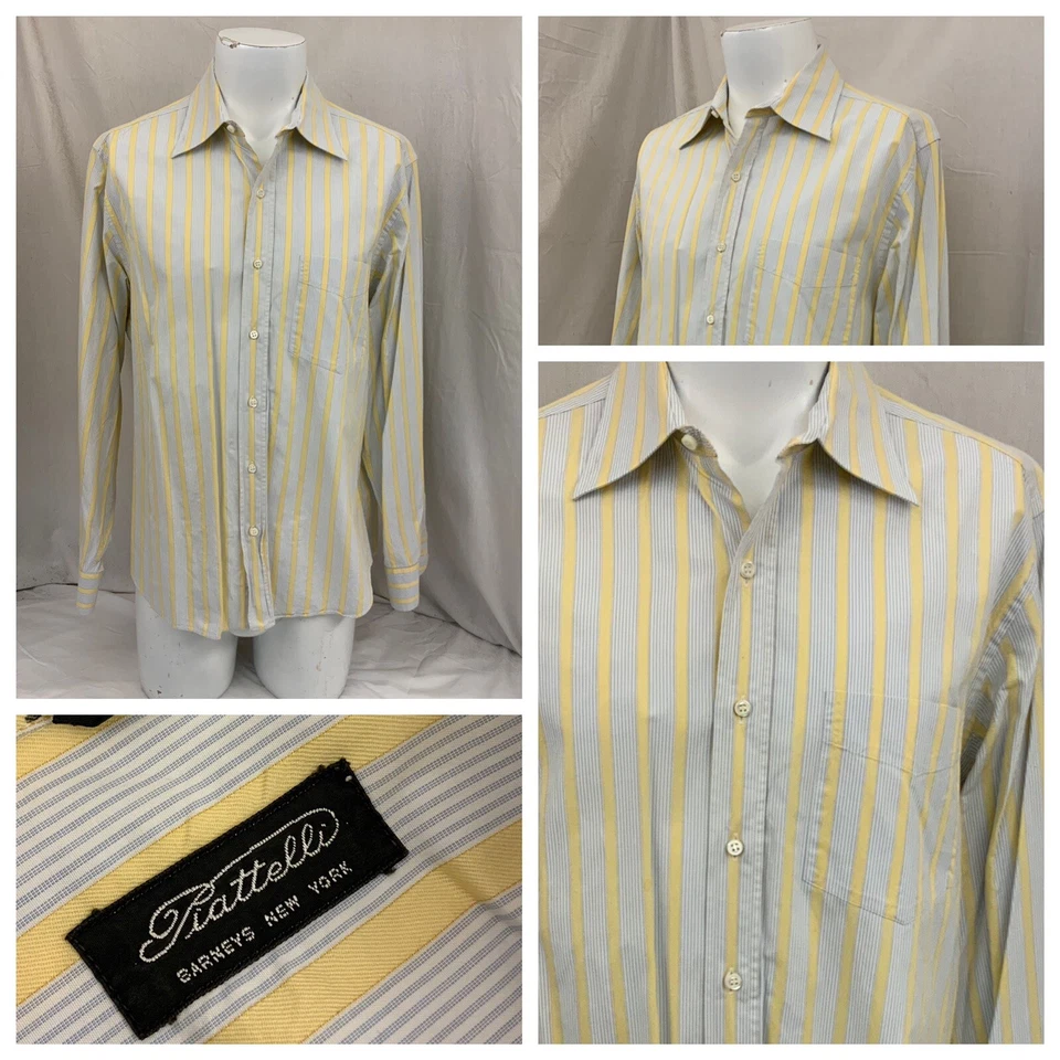 Camisa Piattelli L Azul Amarillo Rayas 100% Algodón Abotonada Hecha en Italia ygi Q1-349 Foto 1 de 4