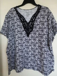 Faded Glory Womens Tunic Top  Sleeveless  White  Black Floral Sz 4X - Picture 1 of 4