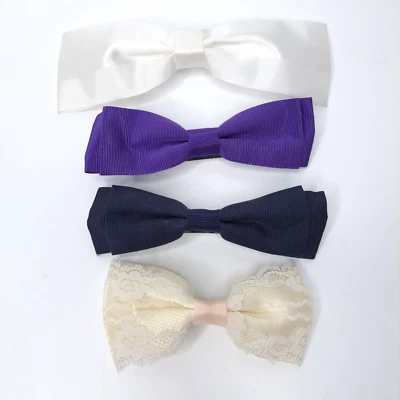 L/4 1980's Ribbon Hair Bows Just Say No Bow Grosgrain Lace White Navy Purple - Image 1 of 4