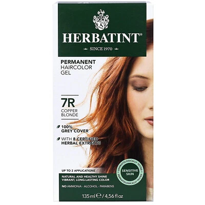 Gel permanente Herbatint Herbal color cabello 7R rubio cobre, 4,5 onzas Foto 1 de 4