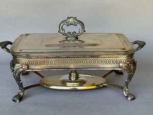 Vintage Sheffield Silverplate Covered Serving Dish w/ Pyrex Insert Buffet Server - Picture 1 of 19