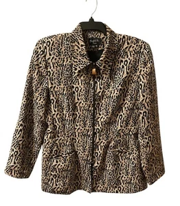 MARY MCFADDEN Jacket Animal Print VTG Sz 16 XL Designer Gold Zipper Pull Blazer - Picture 1 of 9