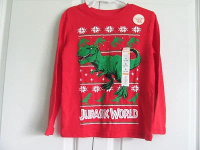 CAMISETA NUEVA CON ETIQUETAS TALLA 4 NIÑO ROJA L/S "JURASSIC WORLD" NAVIDAD DINOSAURIO ESTAMPADO Foto 1 de 4