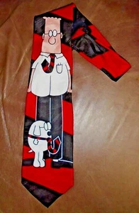 Dilbert Dogbert Tie Office Cartoon Necktie Red Black Stripe Silk Made In the USA - Picture 1 of 10