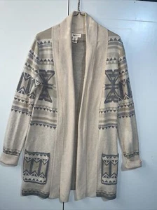Yet Again Damen beige vorne offen eng Strick abstrakt Cardigan Pullover Größe L - Bild 1 von 2