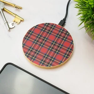 Tartan Wireless Phone Charger Wooden Printed Cell Phone Gift - Picture 1 of 8