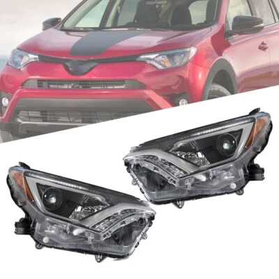 For Toyota Rav4 2016-2018 Halogen Headlights Headlamps Set Black Left&Right Side - Image 1 of 4