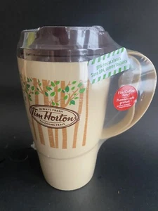 Tim Hortons 2012 Plastic Travel Mug Beige Brown 16oz Always Fresh 6.5” Tall New - Picture 1 of 4